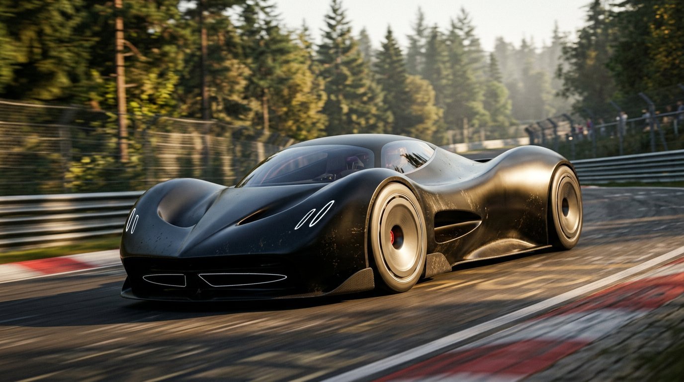 Pagani surface study, front three-quarter on track
